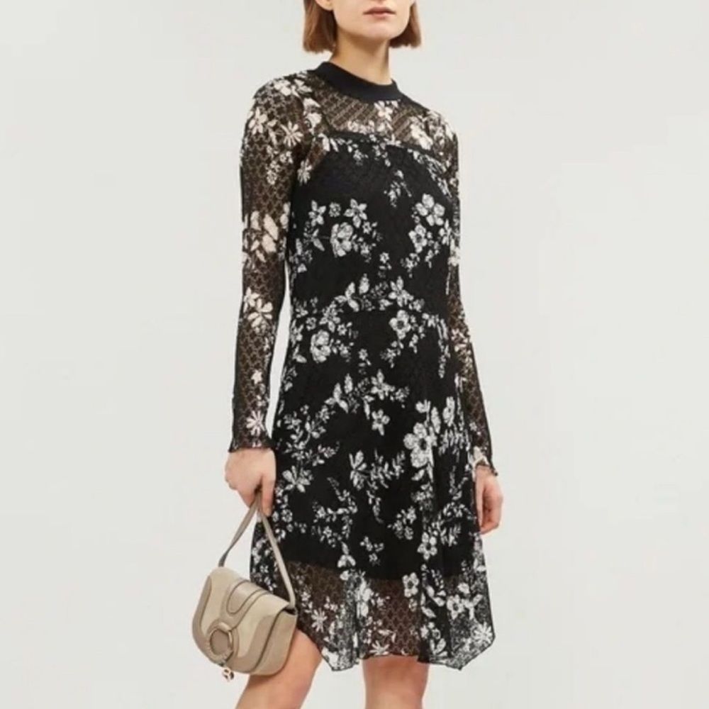 See By Chloé Floral Print Semi-Sheer Lace Slip Dress
